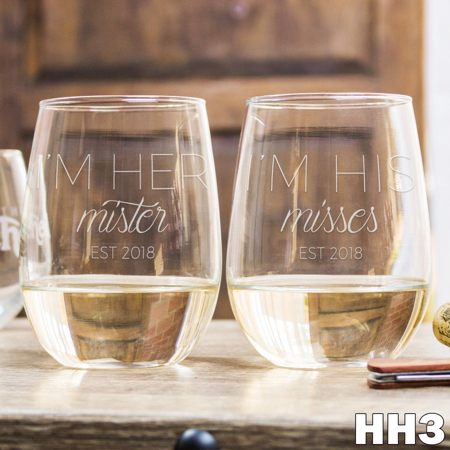 2 Stemless White Wine Glass Set - Design: HH3
