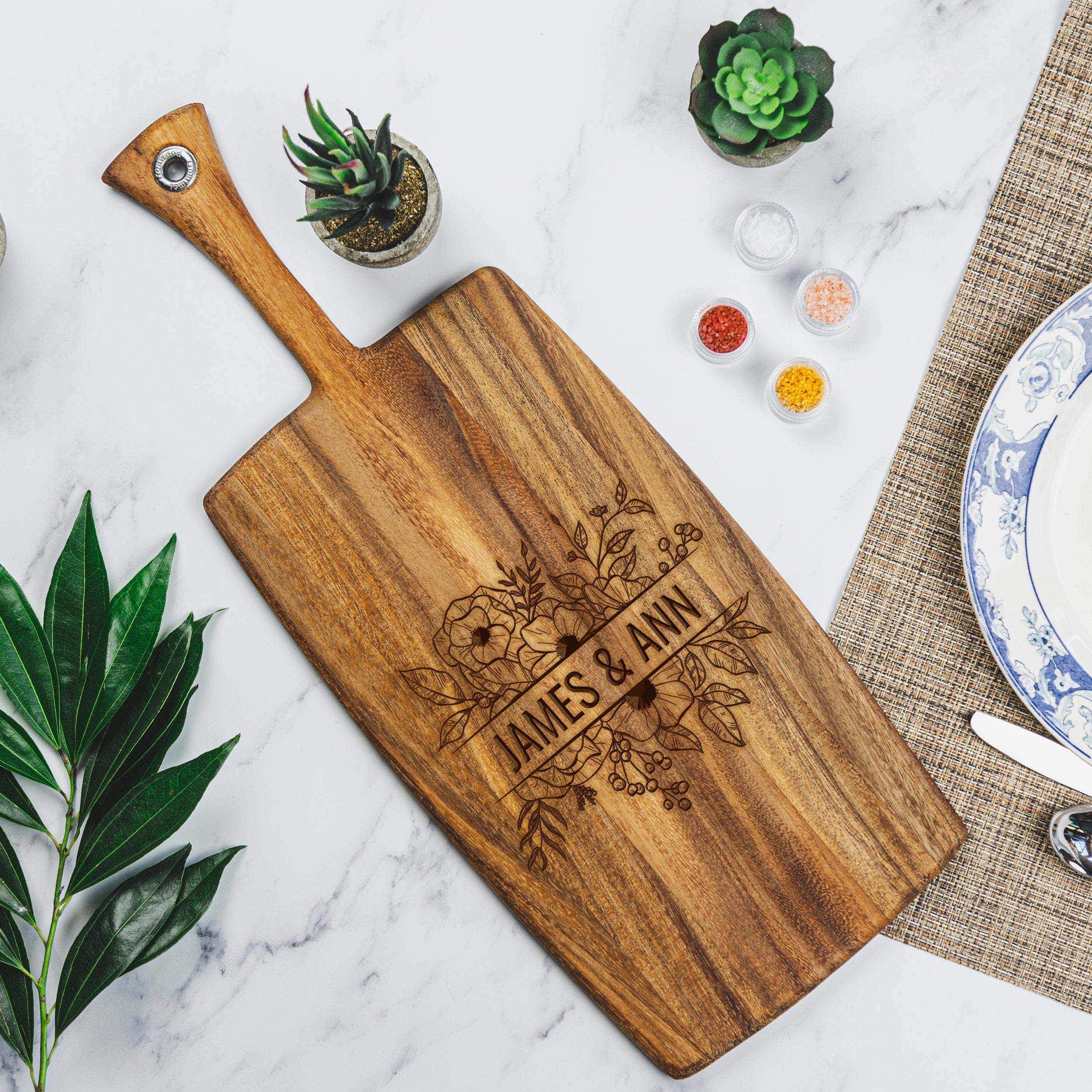 Floral Personalized Couples Charcuterie Board, Design: N10