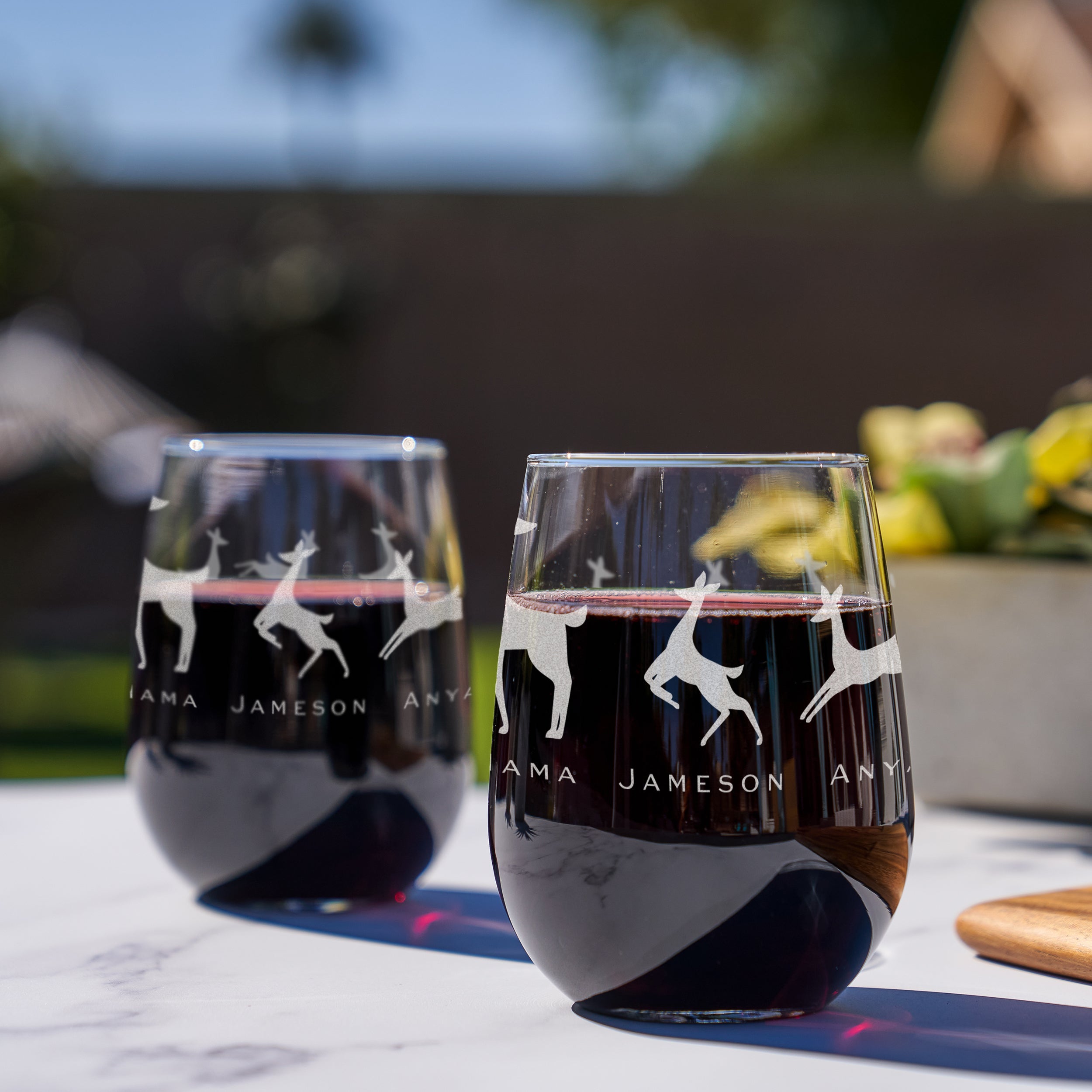 Deer Family Personalized Holiday Stemless Wine Glass, Design: FM9