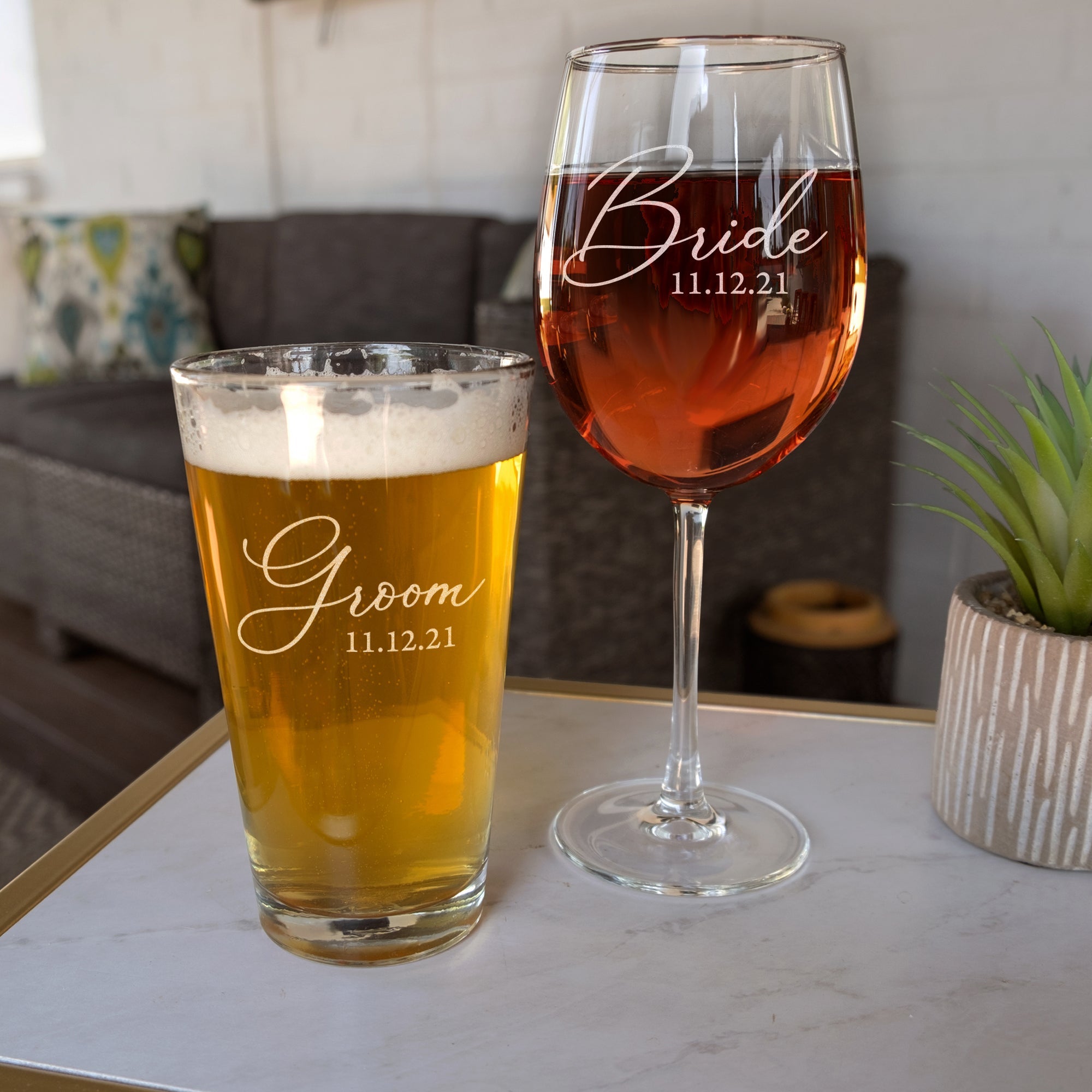 Bride & Groom Glass Set - Design: HH6