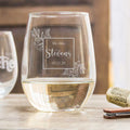 Etched Stemless White Wine Glasses Personalized - Design: L5