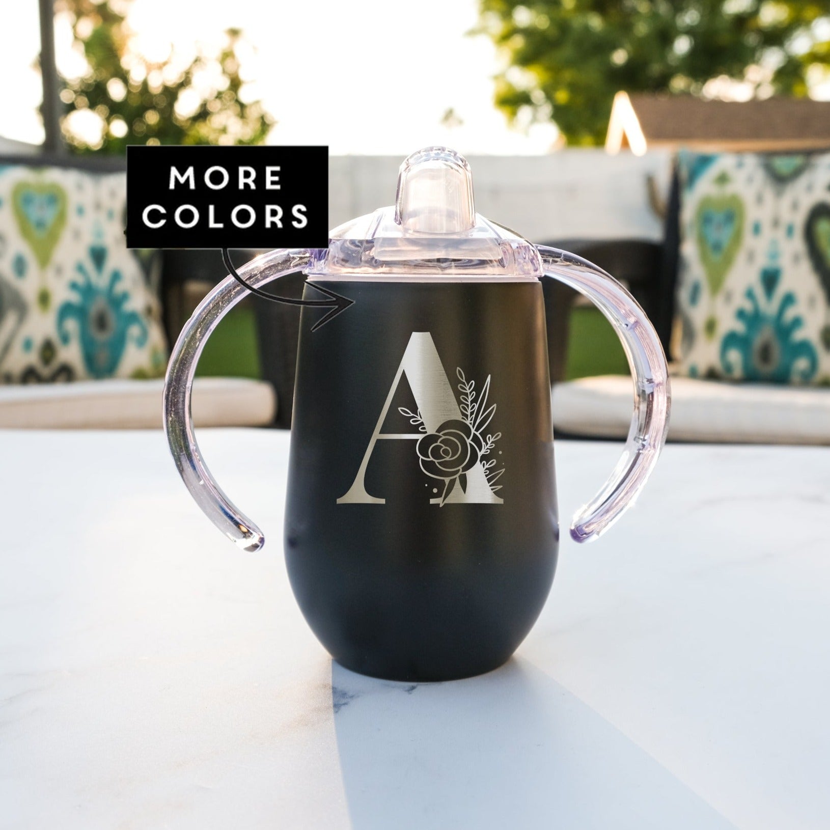 Floral Initial 10oz Stainless Steel Sippy Cup, Design: K4