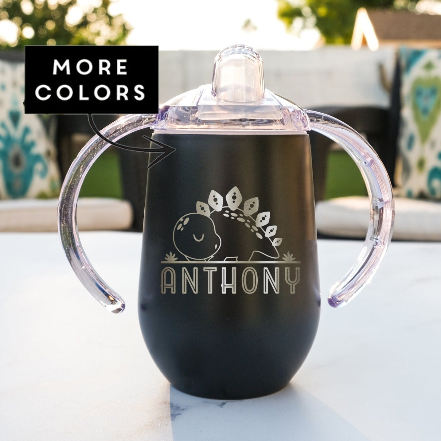 Etched Personalized Dinosaur Sippy Cup for a Baby Boy, Design: M9
