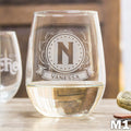Etched Stemless White Wine Glasses Monogram - Design: M1