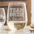 Etched Stemless White Wine Glasses Team Bride - Design: WG2