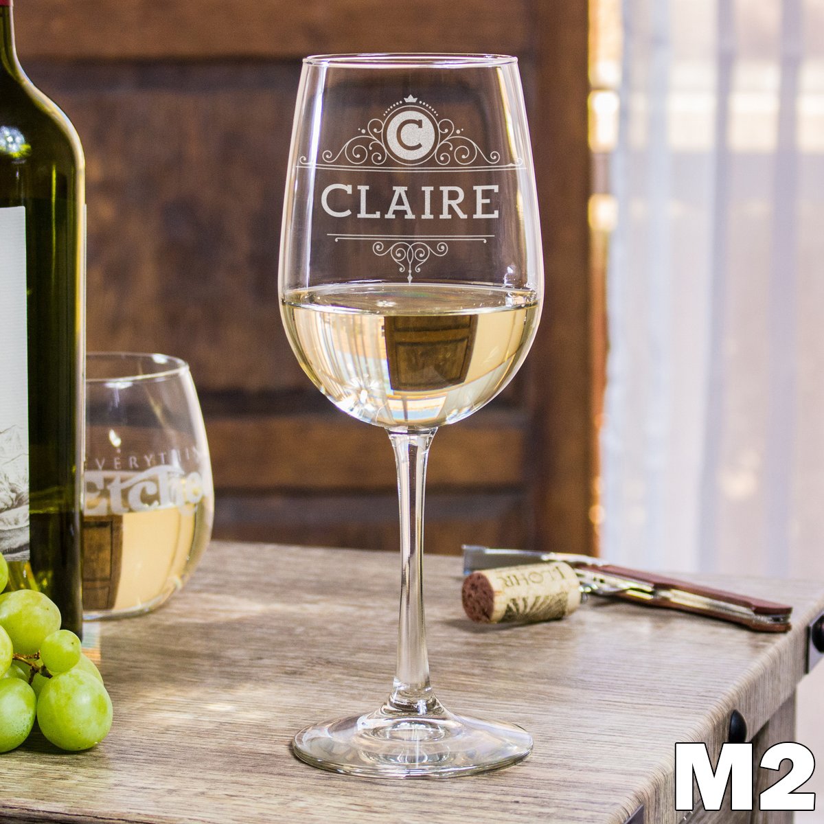 Etched Wine Glasses Monogram - Design: M2