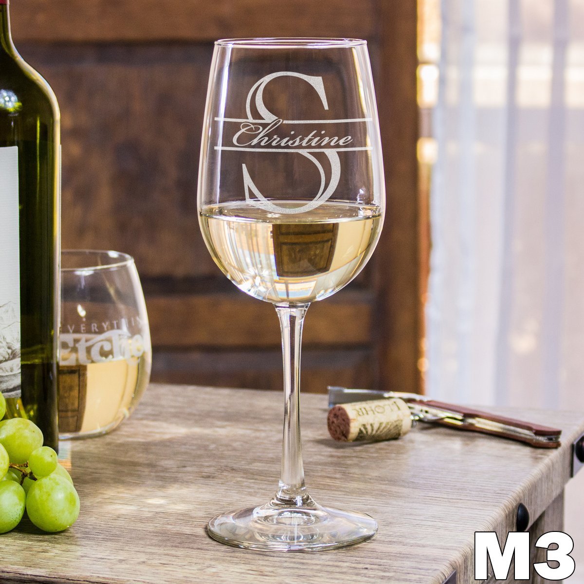 Etched Wine Glasses Monogram - Design: M3