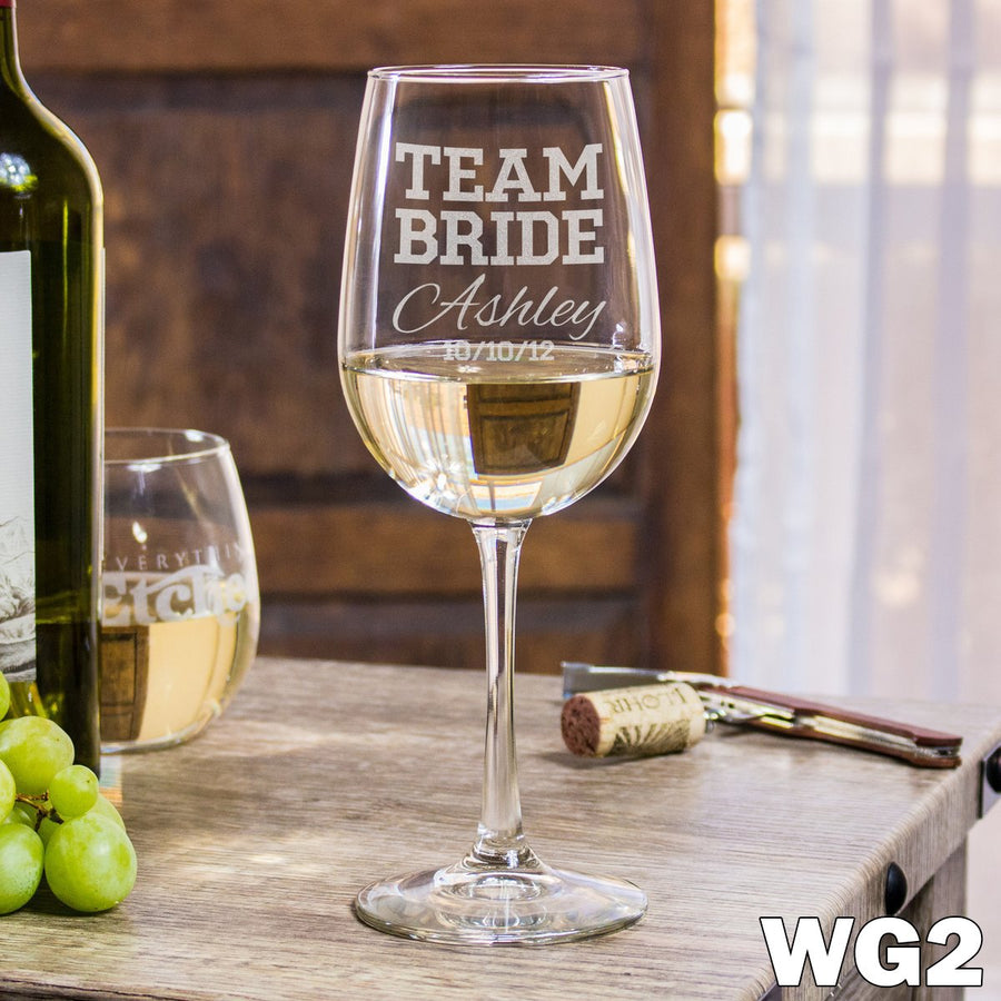 Etched Wine Glasses Team Bride - Design: WG2