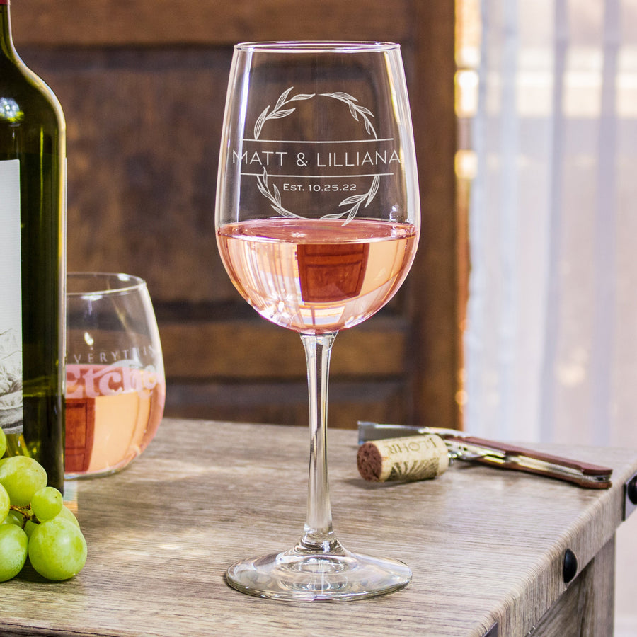 Couples Personalized Wedding Wine Glass, Design: N8