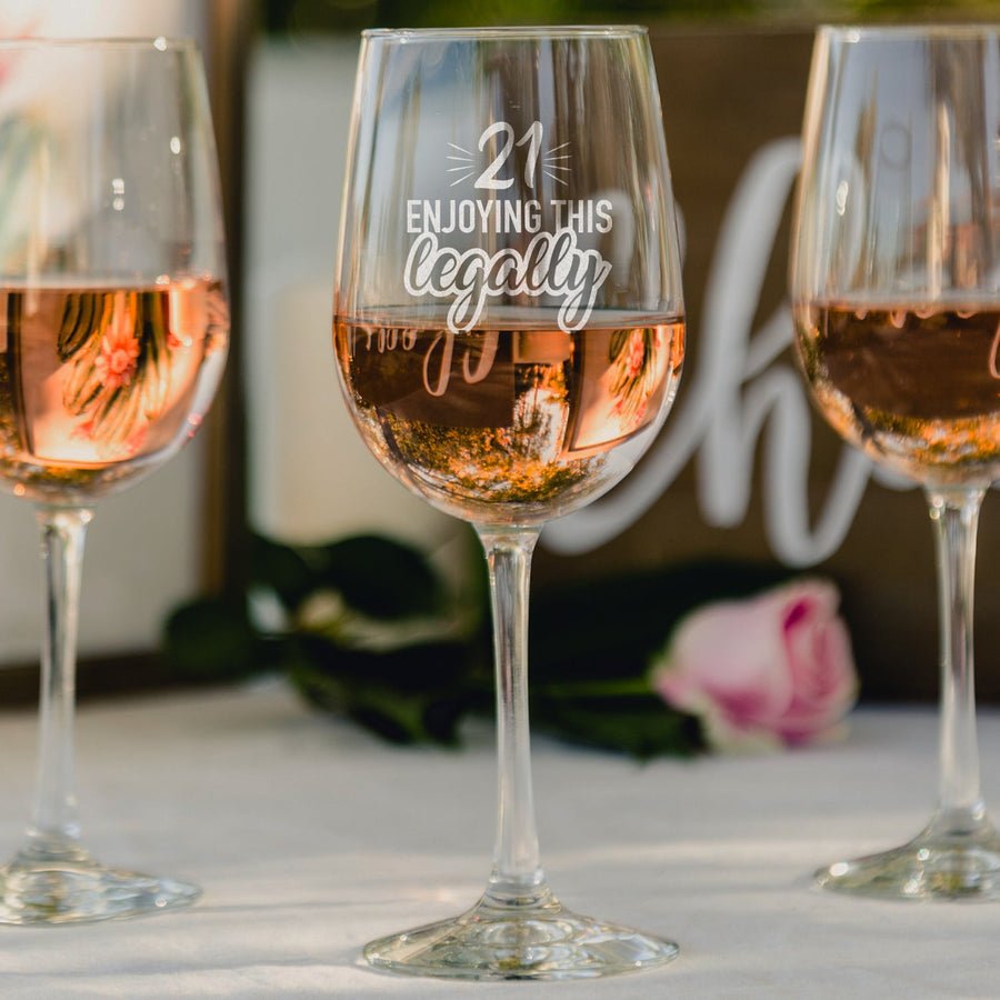 Etched Birthday Wine Glass - Design: 21