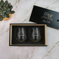 Anniversary Stemless Wine Glass Set with Slide Top Box, Design: A1