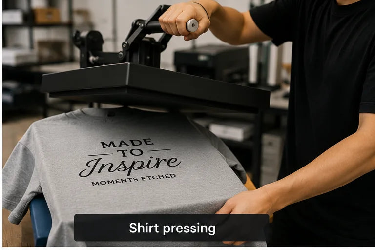 Custom shirt being heat pressed