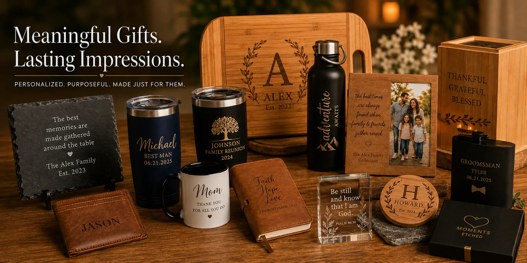 Premium assortment of personalized laser engraved gifts